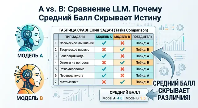 Парные сравнения моделей: где A лучше B без среднего балла