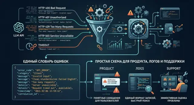 Нормализация кодов ошибок LLM API для продукта и поддержки